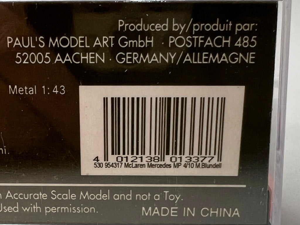 1:43 MINICHAMPS 530954317 McLaren MP4/10 Mercedes #7 M. Brundle model car