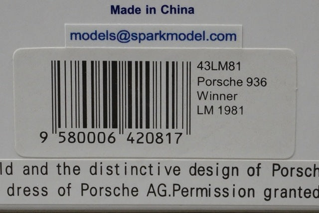 1:43 SPARK 43LM81 Porsche 936 Le Mans 24h Winner 1981 #11 model car