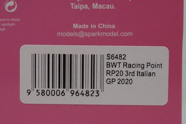 1:43 SPARK S6482 BWT Racing Point RP20 Italian GP R.Stroll 2020 #18