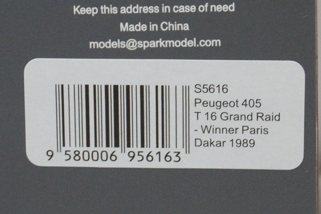 1:43 SPARK S5616 Peugeot 405 T16 Grand Raid Dakar Paris Winner 1989 #204 model car