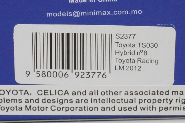 1:43 SPARK S2377 Toyota TS030 Hybrid Toyota Racing Le Mans 2012 #8 model car