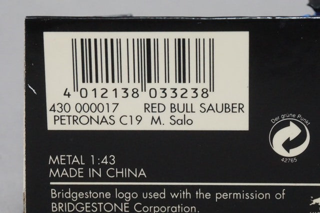 1:43 MINICHAMPS 430000017 Sauber Petronas C19 2000 F1 #17 M.Salo