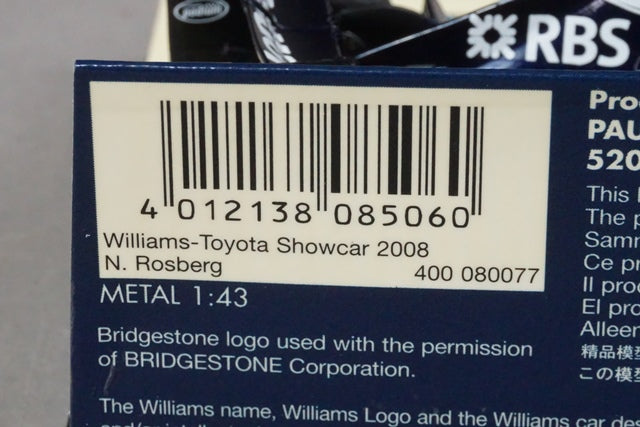 1:43 MINICHAMPS 400080077 AT&T Williams Toyota Show Car 2008 N. Rosberg #8