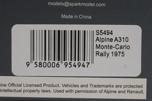 1:43 SPARK S5494 Alpine A310 Monte Carlo Rally 1975 #11
