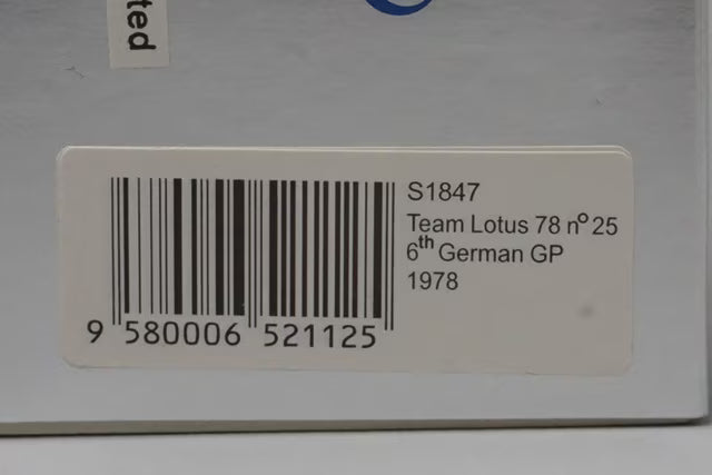 1:43 SPARK S1847 Team Lotus 78 6th German GP 1978 #25
