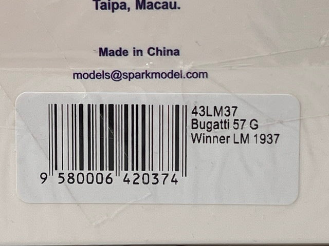 1:43 SPARK 43LM37 Bugatti 57 G LM Winner 1937 #2 model car
