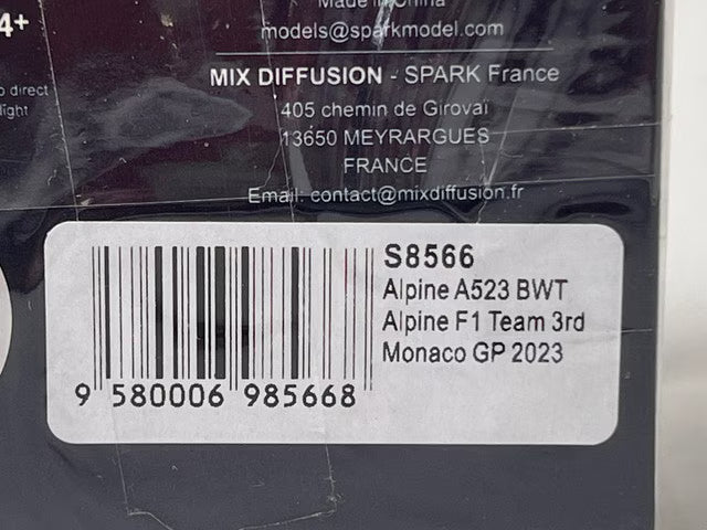 1:43 SPARK S8566 Alpine A523 BWT F1 Team Monaco GP 3rd 2023 #31