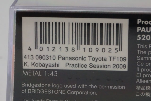 1:43 MINICHAMPS 413090310 FORZA Panasonic Toyota TF109 Japan GP 2009 #10 model car