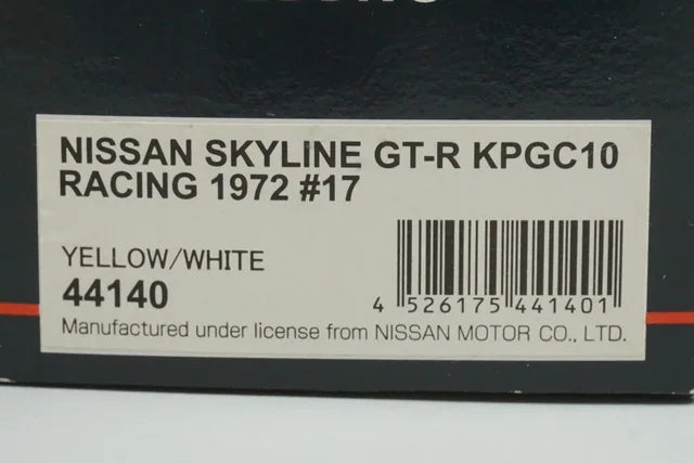 1:43 EBBRO 44140 Nissan Skyline GT-R KPGC10 Racing Fuji 1972 #17 Yellow White model car