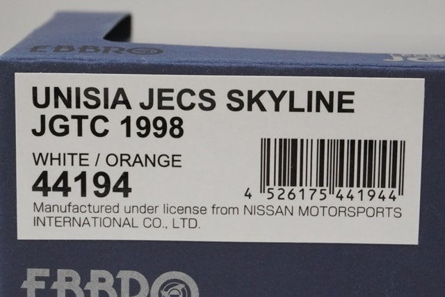 1:43 EBBRO 44194 Nissan Unisia Jex Skyline JGTC 1998 #3 White/Orange model car