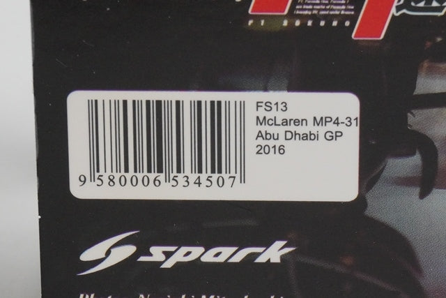 1:43 SPARK FS13 F1 Bulletin Bespoke McLaren Honda MP4-31 Abu Dhabi GP 2016 J.Button #22 Last Run