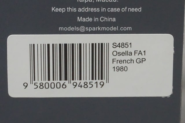 1:43 SPARK S4851 Ozella FA1 French GP E.Cheever 1980 #31