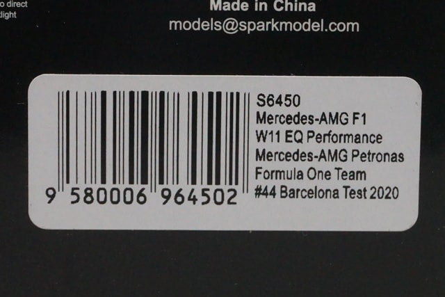 1:43 SPARK S6450 Mercedes-AMG F1 W11 EQ Performance Barcelona 2020 #44 Test Car