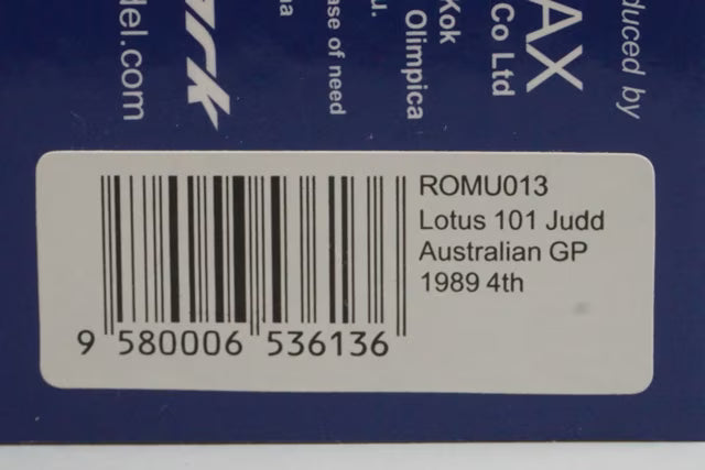 1:43 SPARK ROMU013 Lotus 101 Judd Australia GP 4th Satoru Nakajima 1989 #12 CAMEL