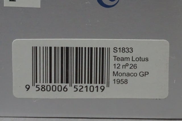 1:43 SPARK S1833 Team Lotus 12 Monaco GP 1958 #26 G. Hill model car