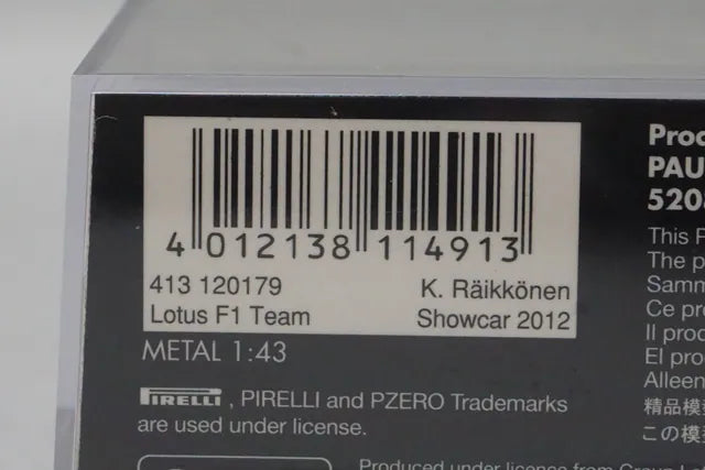 1:43 MINICHAMPS 413120179 Lotus F1 Team Show Car 2012 #9 K. Raikkonen