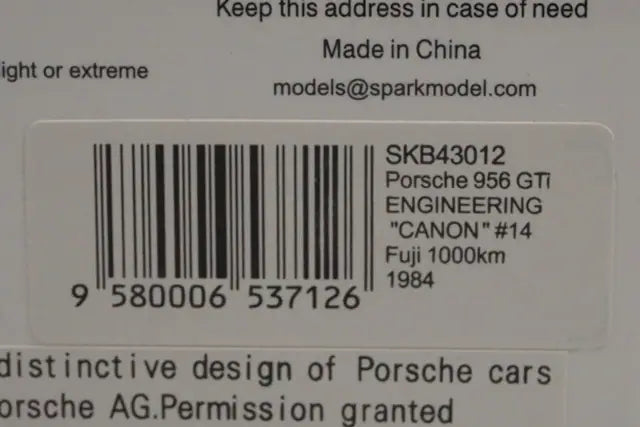 1:43 KID BOX x SPARK SKB43012 Porsche 956 GTi ENGINEERING Canon #14 Fuji 1984