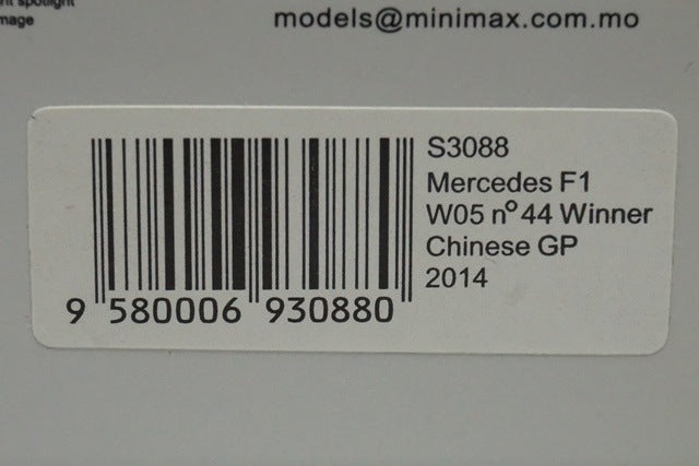 1:43 SPARK S3088 Mercedes AMG PETRONAS F1 W05 China GP Winner 2014 #44 L.Hamilton