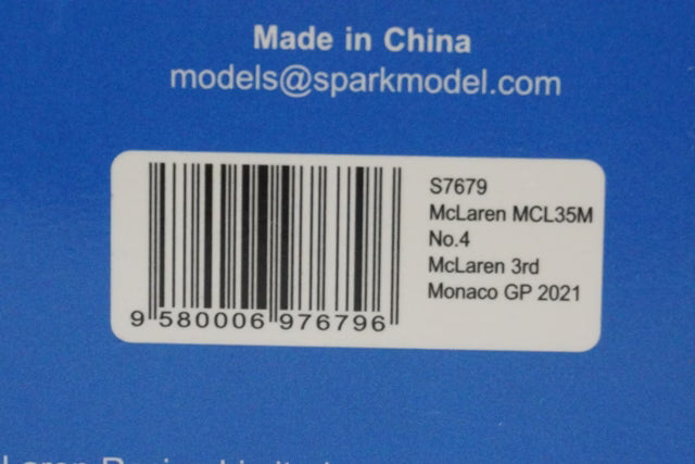 1:43 SPARK S7679 McLaren MCL35M Monaco GP L.Norris 2021 #4 GULF
