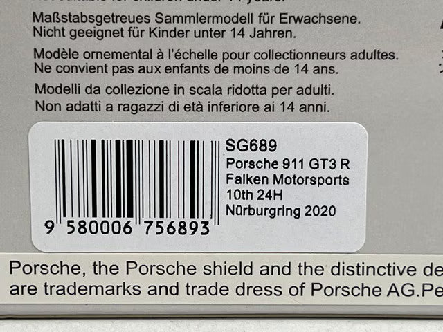 1:43 SPARK SG689 Porsche 911 GT3 R Falken Motorsports Nurburgring 24h 2020 #44