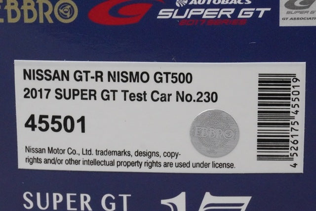 1:43 EBBRO 45501 Nissan GT-R NISMO GT500 2017 Super GT Test Car #230 model car