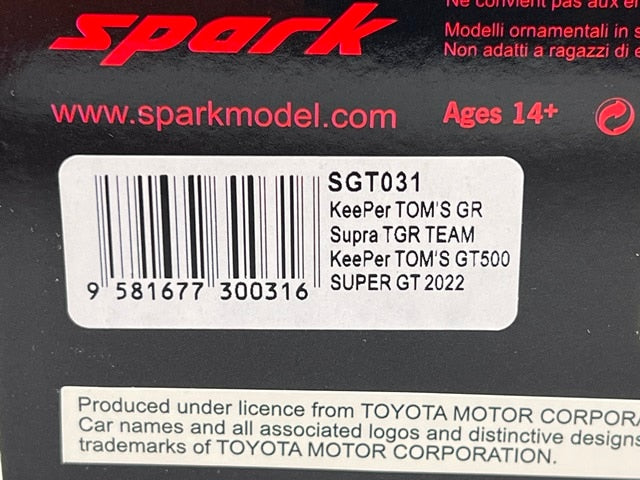 1:43 SPARK SGT031 Toyota KeePer TOM'S GR Supra TGR GT500 Super GT 2022 Sacha Fenestraz Rio Miyata #37