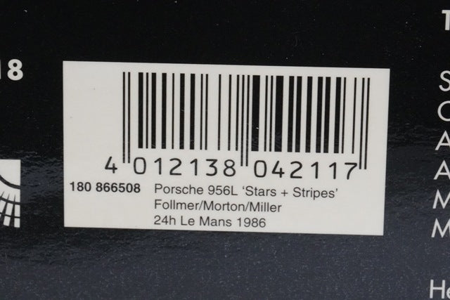 1:18 MINICHAMPS 180866508 Porsche 956L Stars Stripes Le Mans 24H 1986 #8 model car
