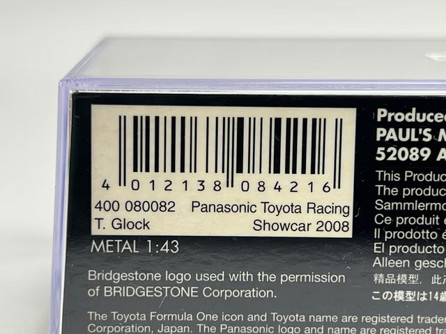 1:43 MINICHAMPS 400080082 Panasonic Toyota Racing Show Car 2008 #12 T. Glock