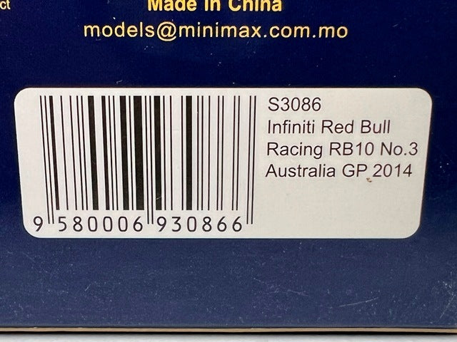 1:43 SPARK S3086 Infiniti Red Bull Racing RB10 Australian GP 2014 #3 Daniel Ricciardo