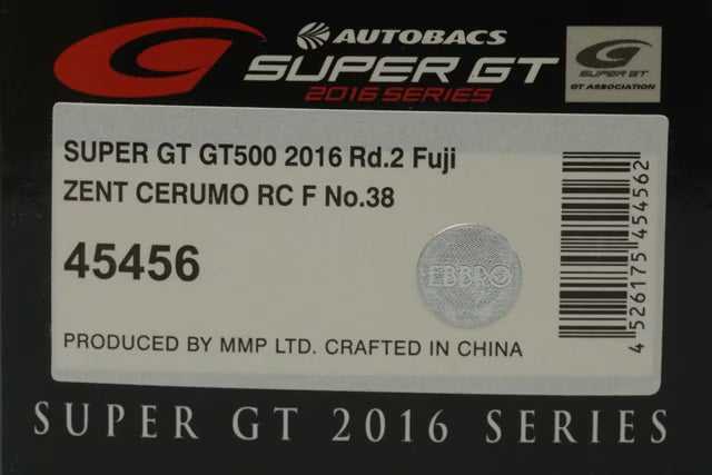 1:43 EBBRO 45456 Lexus Super GT GT500 2016 Rd.2 Fuji ZENT CERUMO RC F #38