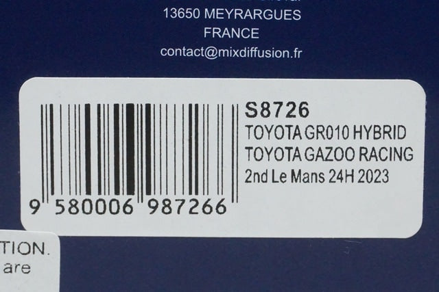 1:43 SPARK S8726 Toyota GR010 Hybrid Gazoo Racing LM 24H 2nd 2023 #8