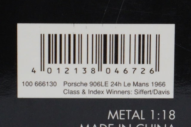 1:18 MINICHAMPS 100666130 Porsche 906LE Le Mans 24H 1966 #30 Siffert / Davis model car