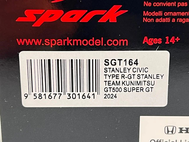 1:43 Spark SGT164 Stanley Civic Type R-GT Team Kunimitsu GT500 Super GT 2024 #100 Naoki Yamamoto / Tadasuke Makino