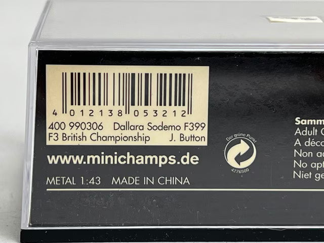 1:43 MINICHAMPS 400990306 Dallara SODEMO F399 F3 British Championship 1999 J. Button #6