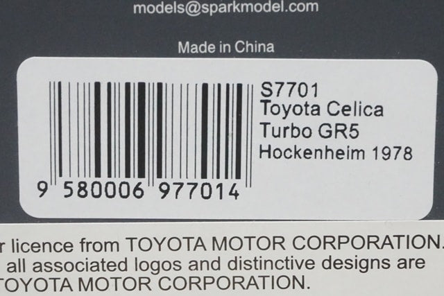 1:43 Spark S7701 Toyota Celica Turbo GR5 Hockenheim 1978 #1 R.Stommelen model car