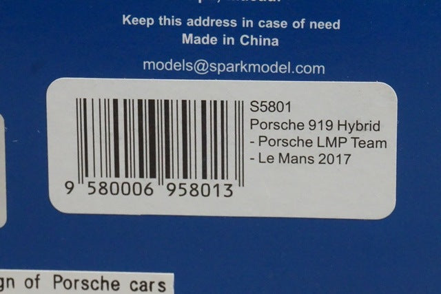 1:43 SPARK S5801 Porsche 919 Hybrid LMP Team LM 2017 #1 model car