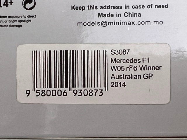 1:43 Spark S3087 Mercedes F1 W05 Australian GP Winner 2014 #6 N. Rosberg