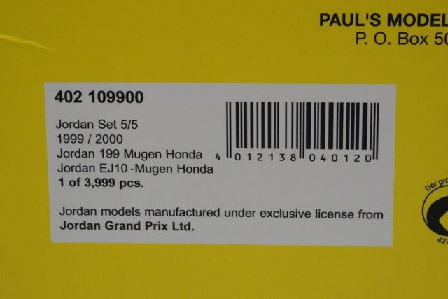 1:43 MINICHAMPS 402109900 Jordan Set 5/5 Jordan 199 / EJ10 1999/2000 Mugen Honda model car