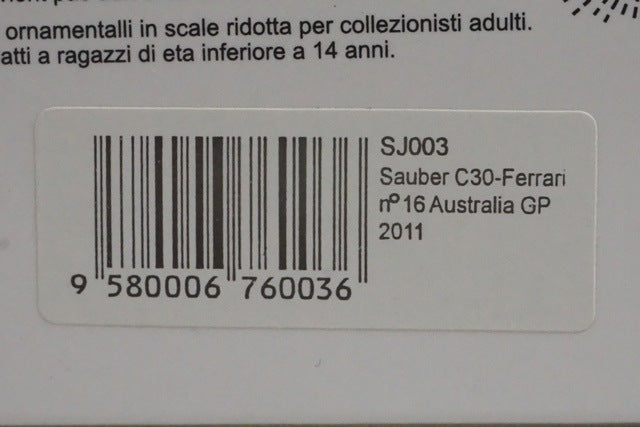 1:43 SPARK SJ003 Sauber C30 Ferrari Australian GP 2011 #16 Kamui Kobayashi
