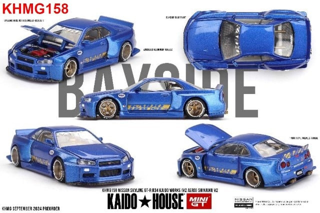 KHMG158 TSM MINI-GT 1:64 Nissan Skyline GT-R R34 Kaido Works (V2 Aero) SHINJUKU V2 (Right-hand drive)
