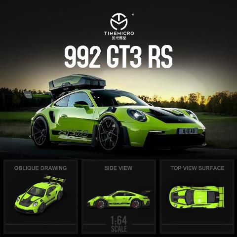 TM644632-2 TimeMicro 1:64 Porsche 992 GT3 RS Matte Black Wheels Green