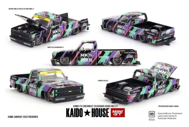 KHMG174 TSM MINI-GT 1:64 Chevrolet Silverado KAIDO HKS V1 RHD model car