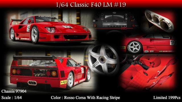 M64X 1:64 Ferrari F40 LM Competizione Rosso Corsa #19 model car