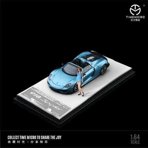 TM643526-1 TimeMicro TM 1:64 Porsche 918 Solid Color Electric Light Blue with Figure