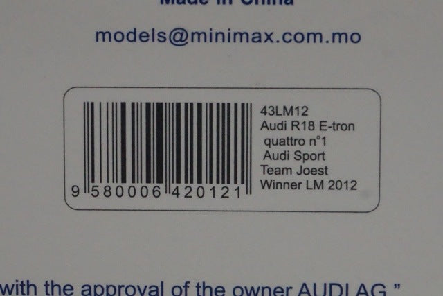 1:43 SPARK 43LM12 Audi R18 E-tron quattro Audi Sport Team Joest Le Mans Winner 2012 #1