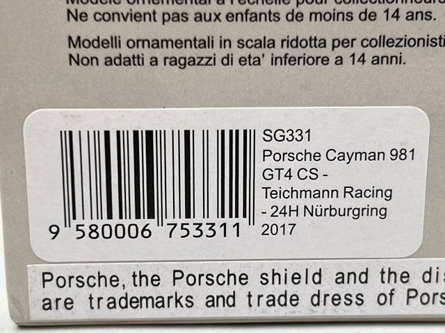 1:43 Spark SG331 Porsche Cayman 981 GT4 CS Teichmann Racing Nurburgring 24H 2017 #307