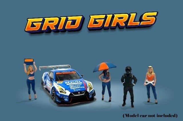 AD-2406 American Diorama 1:64 Figures Grid Girls Set of 4 (Does not include miniature cars)