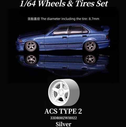 33DR002WH022 33DREAMS x 90 Studio 1:64 Tire & Wheel Set ACS Type 2 Silver