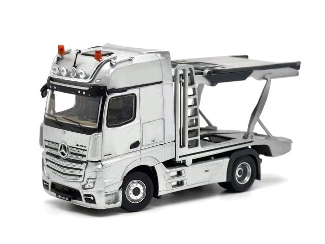 ATC66091-A Unique Model x Tiny 1:64 Mercedes-Benz Actros Double-Decker Car Trailer High-Top White LHD