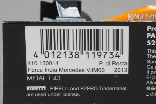 1:43 MINICHAMPS 410130014 Sahara Force India Mercedes VJM06 P.D.Resta 2013